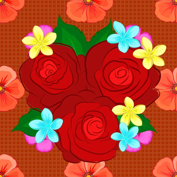 Χειροποίητο Πινέλο Ζωγραφίζει Τριαντάφυλλα Πράσινα Φύλλα Μοντέρνο Φόντο Λουλουδιών Διάνυσμα — Διανυσματικό Αρχείο