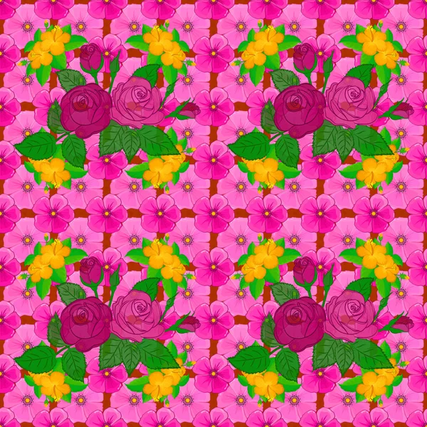 色シームレスな花ベクトルパターン — ストックベクタ