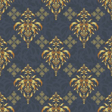 Geometrik yinelenen kusursuz desen, gri bir arkaplanda, altıgen şekilli altın gradyan. Vektör illüstrasyonu.