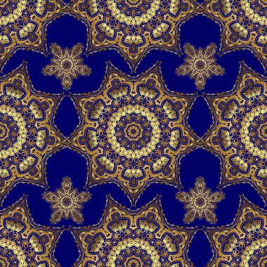 Soyut vektör altın dokusu. Düşük polimerli altın desenli çizim. Mavi arka planda, altın rengi, dikişsiz desen.