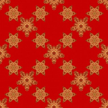 Kırmızı arkaplanda vektörsüz desen. Kırmızı ve altın renkli klasik tasarım. Damask zarif duvar kağıdı.