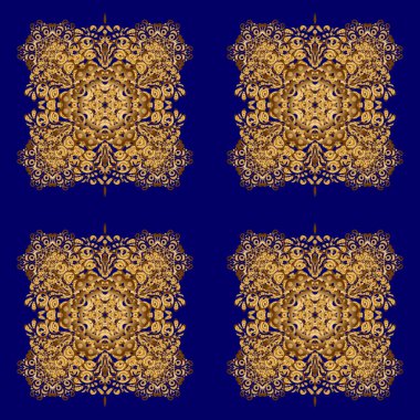 Düğün davetiyesi, kitap kapağı ya da broşür için. Eski Yunan ve İslami süslemelere dayanan altın süslemeli mavi arkaplan.