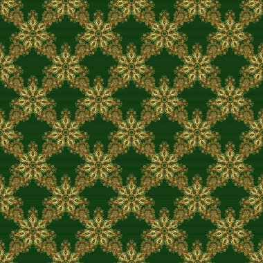 Oriental vektör klasik şablon. Yeşil arka planda altın tekrarlayan elementlerle soyut, pürüzsüz desen. Eski yeşil ve altın desenli.