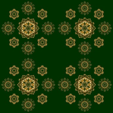 Yeşil ve altın rengi bir süs. Kusursuz desen 