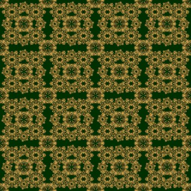 Yeşil arka planda soyut altın elementler. Vektör parlak metal yüzey pürüzsüz desen.