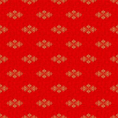 Eski bir süs. Tasarımlarınız ve arka planlarınız için kırmızı ve altın desenli taşıyıcı. Ambalaj kağıdı, kumaş veya tekstil için modern geometrik kusursuz desen.