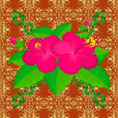 Amfibik çiçekli optik illüzyon. Vektör illüstrasyonu iç tasarım, baskı, ağ ve tekstil tasarımı için iyidir. Kahverengi bir arka planda çiçeklerin kusursuz dokusu..