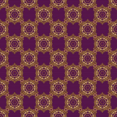 Mor bir arka planda, vektör altın elementlerinin kusursuz deseni.