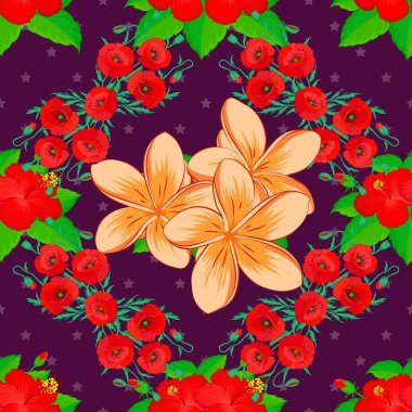 Mor arka planda gelincik çiçekleri pürüzsüz desen oluşturuyor. Şirin vektör çiçek arkaplanı.