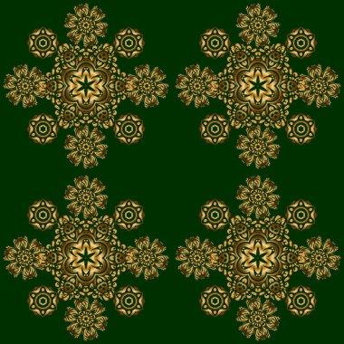 Yeşil ve altın rengi bir süs. Kusursuz desen 