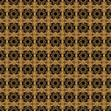 Siyah arka planda geleneksel bir raster süsü. Arabesk ve çiçek elementleriyle doğulu altın desenli..