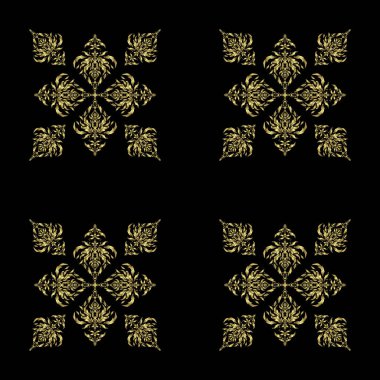 Kış kar tasarımı duvar kağıdı. Siyah arka planda altın parıltılı kar taneleri. Sembol bayramı, yeni yıl 2018 kutlaması. Noel altını kar taneleri pürüzsüz desenli. Vektör illüstrasyonu.