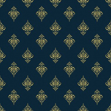 Yatak çarşafları, ceket, paket tasarımı, kumaş ve moda kavramları için doğu tekstil baskısı. Mavi arka planda soyut çiçekler ve yıldızlarla kusursuz bir şablon oluşturun.