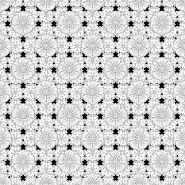 Siyah bir arkaplanda barok tarzında soyut süslemeler. Vektör çizimi. Beyaz renklerle geleneksel klasik desen.