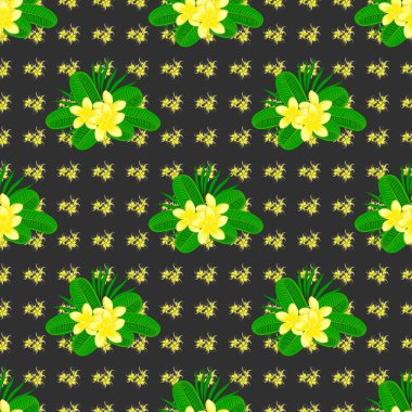 Vektör Plumeria çiçekleri pürüzsüz desen. Gri bir arka planda kusursuz çiçek deseni.