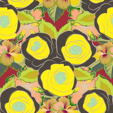 Renksiz çiçek vektör deseni çizimi