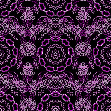Vektörsüz damaske deseni, klasik duvar kağıdı, arka plan. Siyah arkaplanda menekşe renginde dekoratif kenarlık.