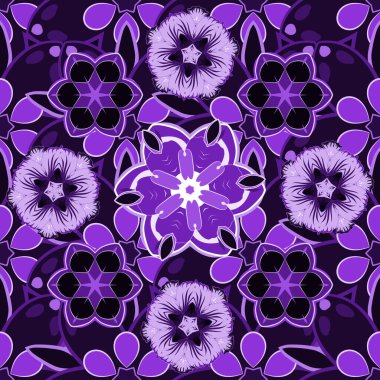 Siyah ve menekşe rengi parlak bir süs, pürüzsüz bir desen, soyut şekiller. Vektör illüstrasyonu.