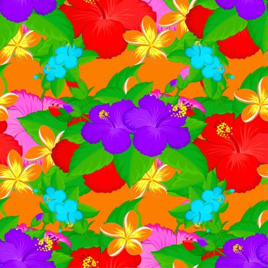 Turuncu arka planda sevimli amber çiçekleri olan kusursuz bir desen. Bahar mahsulü çiçekli arka plan. Güzel vektör dokusu.