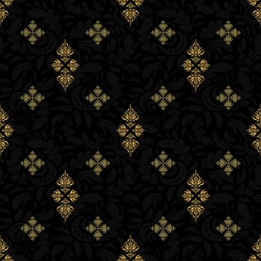 Kusursuz klasik altın desen. Geleneksel oryantasyon süsü. Siyah arkaplanda klasik klasik bir süs..