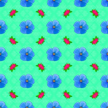 Kusursuz el çizimi vektör kozmos çiçek deseni yeşil arka planda.