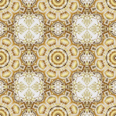 Klasik İspanyol kumaşı süsü. Altın ve gri renklerde kusursuz çiçek seramikleri..