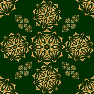 Geometrik yinelenen kusursuz desen, yeşil arka planda, altıgen şekilli altın gradyan. Vektör illüstrasyonu.