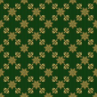 Kusursuz altın Noel süsü deseni. Yeşil arkaplanda parlak arkaplan çizimi.