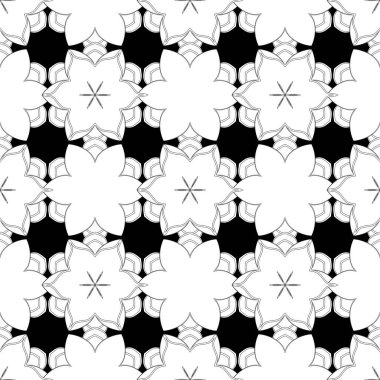 Çiçek motifli Motley fayanslar. İslami vektör tasarımı Siyah bir arkaplan üzerine beyaz klasik tekstil baskısı. Kusursuz desenli oryantal süs.