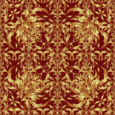 Soyut geometrik çizim. Kırmızı arka planda altın gradyanı olan kusursuz bir vektör deseni. Altın doku. Kusursuz geometrik desen. Altın elementlerle Geometrik süs.