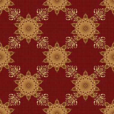 Geometrik tekrarlayan, altıgen şekilli, kırmızı arka planda altın gradyanı olan kusursuz desen. Vektör illüstrasyonu.