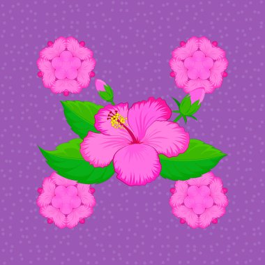 1950-1960 motifleri. Menekşe arka planında amber çiçeği olan ipek eşarp. Retro tekstil tasarım koleksiyonu. Sonbahar renkleri. El çizimi çiçek elementleri ile soyut, pürüzsüz vektör deseni.