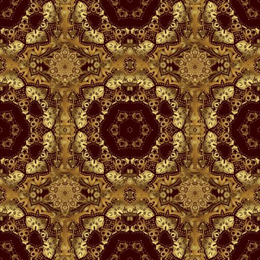 Çiçek motifli altın fayanslar. İslami vektör tasarımı Kahverengi ve altın renkli tekstil baskısı. Kusursuz desenli oryantal süs.