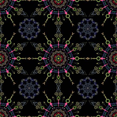 Damask renksiz, renksiz, renksiz ve mavi renklerde çiçek arkaplan deseni. Vektör illüstrasyonu.