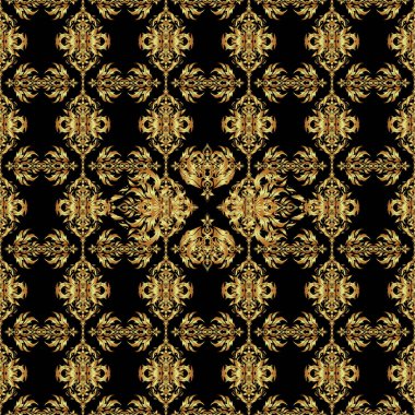Şatafatlı, pürüzsüz, altın süs desenli, siyah arka planda stilize dalgalar. Vektör illüstrasyonu.