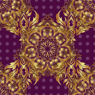 Klasik dantel damaske desenli kusursuz örnek davet. Laconic düğün kartı, mor arka planda vektör altından süsleme ile süslenmiş. Basit bir tasarım ile duyuru kartı.