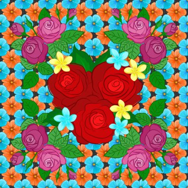 Gri arkaplanda yeşil yapraklar ve gül çiçekleriyle soyut zarafet vektörü kusursuz desen.