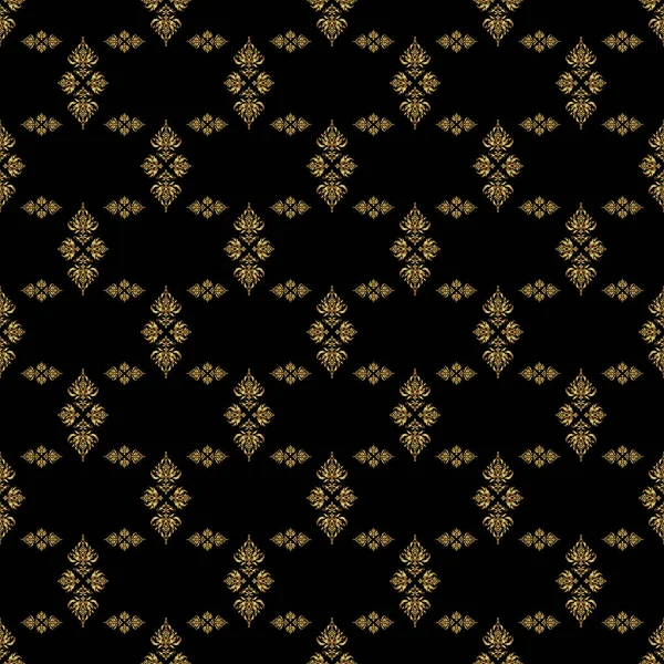 黑色背景上金色元素的无缝图案 装饰节日贺卡的套件 黑色背景上闪烁着金光的饰物 — 图库矢量图片