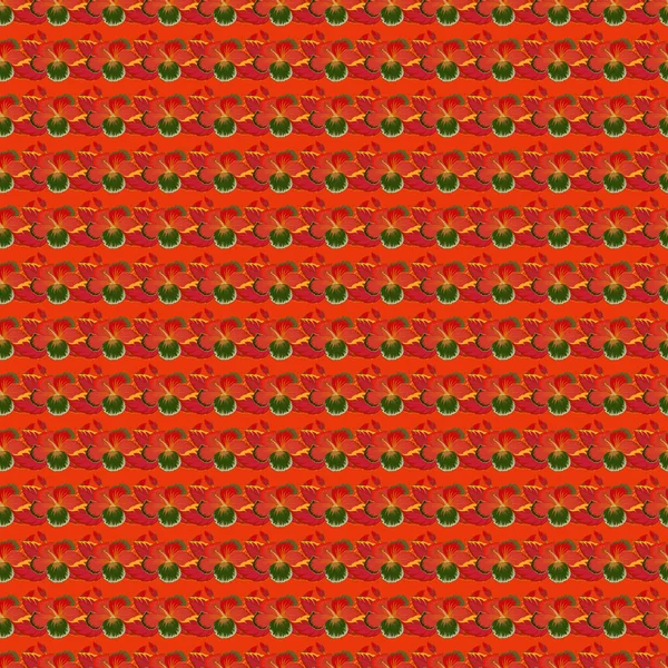 Векторний Безшоломний Візерунок Гавайської Алохи Ширт Виконаний Червоному Помаранчевому Зеленому — стоковий вектор