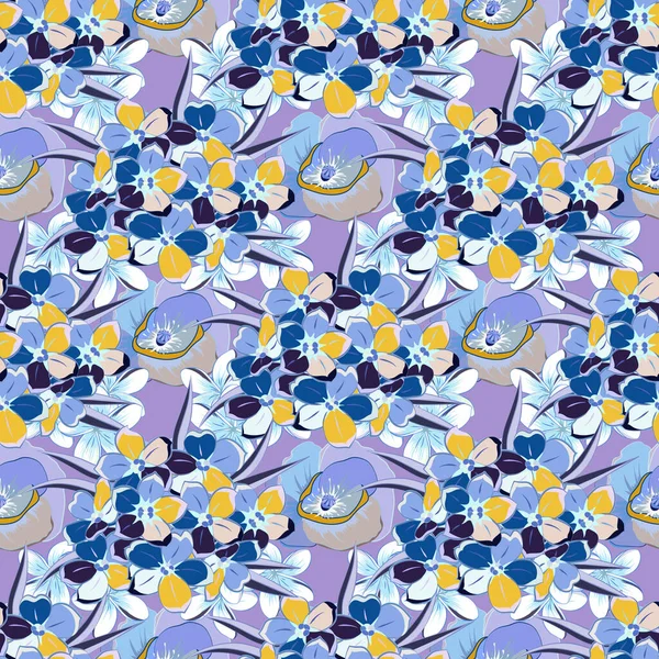 Abstract Elegance Vector Seamless Pattern Forget Flowers Beige Gray Blue — Stock Vector