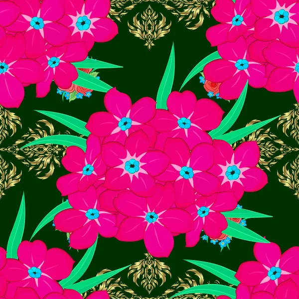 Style Vintage Illustration Matricielle Motif Homogène Fleurs Primula Abstraites Sur — Image vectorielle