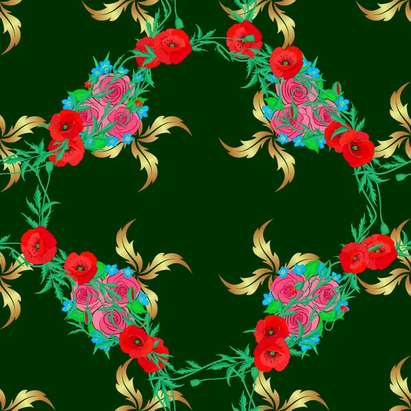 Vektorillustration Abstrakt Elegance Sømløse Mønster Med Blomstermotiver Røde Blå Grønne – Stock-vektor