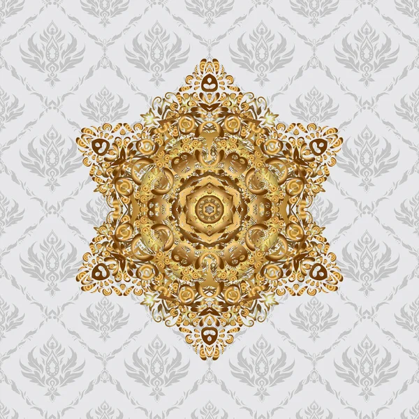 Logo Mandala Doré Sur Fond Gris Vecteur Géométrique Sacré Symbole — Image vectorielle