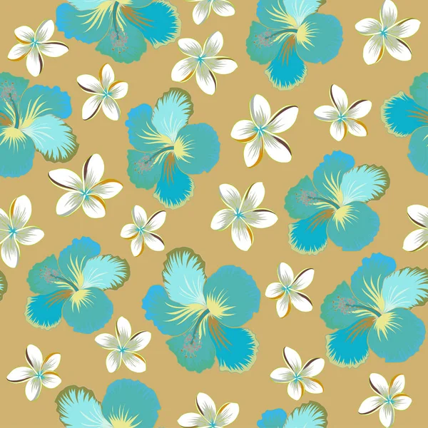 Textura Floral Desenhada Mão Verde Amarelo Azul Flores Decorativas Ilustração — Vetor de Stock