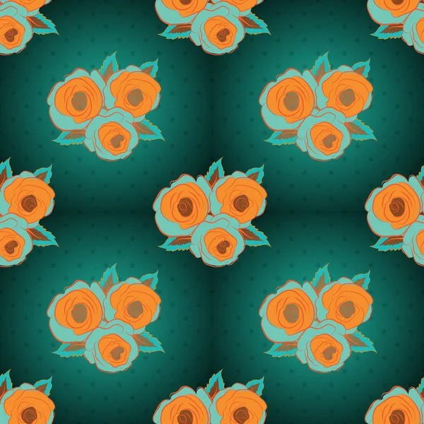 Abstrakte Frühling Dekorative Rosen Nahtlose Muster Blauen Grünen Und Orangefarbenen — Stockvektor