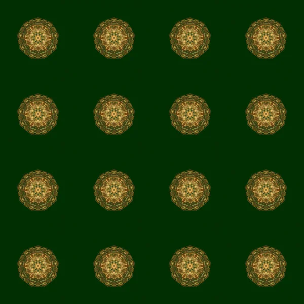 Goldenes Mandala Ornament Einladungskarte Vintage Dekorative Elemente Auf Grünem Hintergrund — Stockvektor