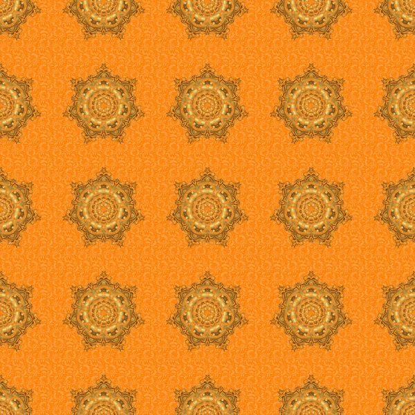 无缝隙的抽象装饰橙色背景与重复的元素 橙色和金色的图案 优雅的矢量经典无缝模式 — 图库矢量图片