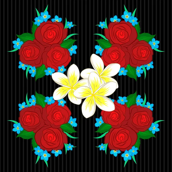 Εικονογράφηση Διανύσματος Παραδοσιακά Ινδική Floral Αδιάλειπτη Μοτίβο Ετερόκλητα Λουλούδια Τριαντάφυλλο — Διανυσματικό Αρχείο