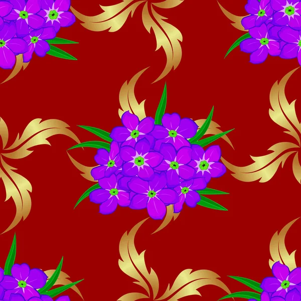 Vektorfloraler Print Auf Rotem Hintergrund Niedliche Primel Blumen Muster Aquarell — Stockvektor