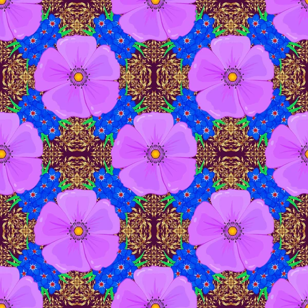 Абстрактный Векторный Узор Кошачьими Цветками Фиолетового Фиолетового Синего Цветов — стоковый вектор